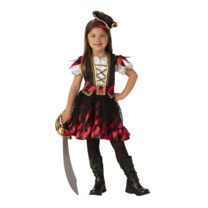 Costume enfant pirate robe noire et rouge (S)