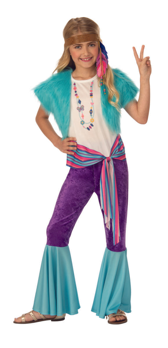 Costume enfant hippie mauve et bleu (M)