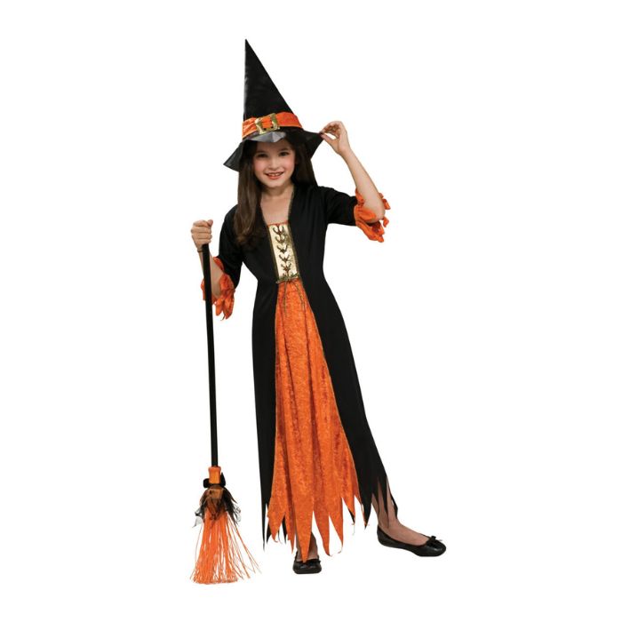 Costume enfant sorcière robe noire et orange (S)