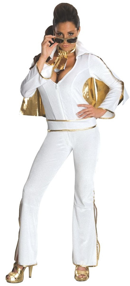 Costume femme Elvis Presley blanc et or