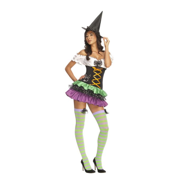 Costume femme sorcière robe noire et couleur sexy Playboy (S)