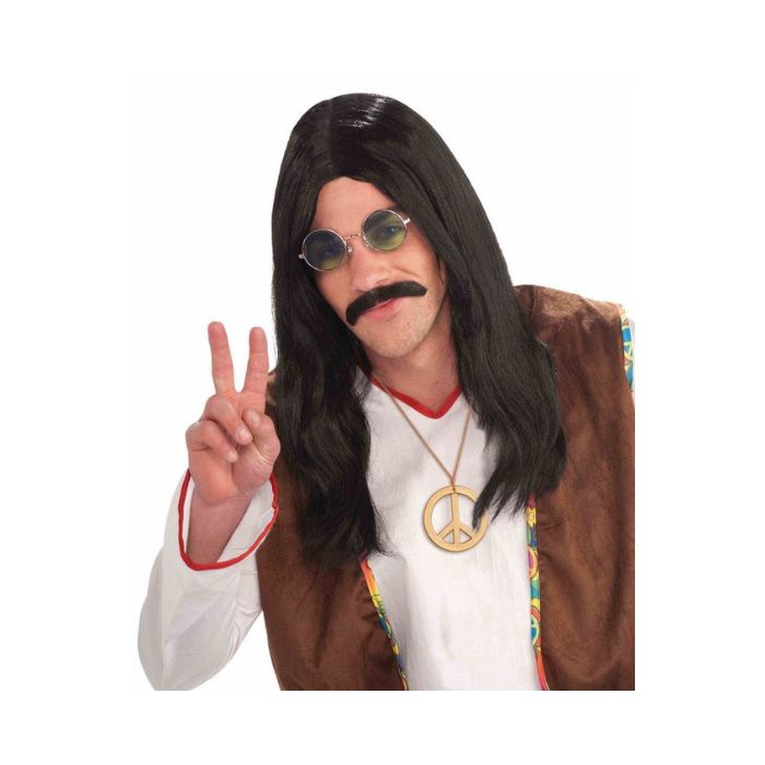 Perruque adulte longue noire hippie