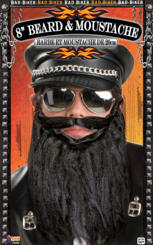 Barbe et moustache longue noire 8 po
