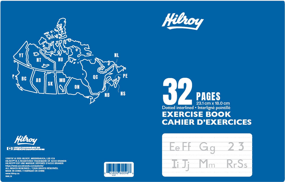 Cahier d'exercice interligné pointillé 7 po x 9 po 32 pages Hilroy bleu