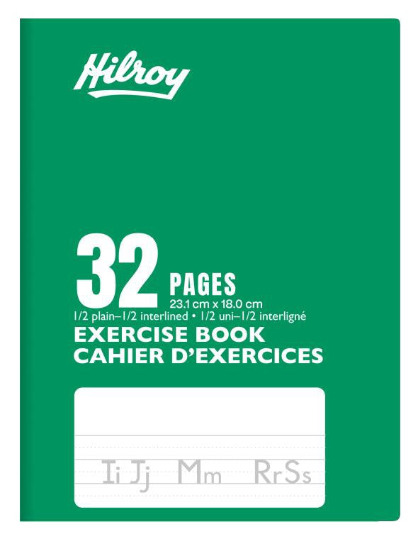 Cahier d'exercice interligné 1/2 page 7 po x 9 po Hilroy 32 pages vert
