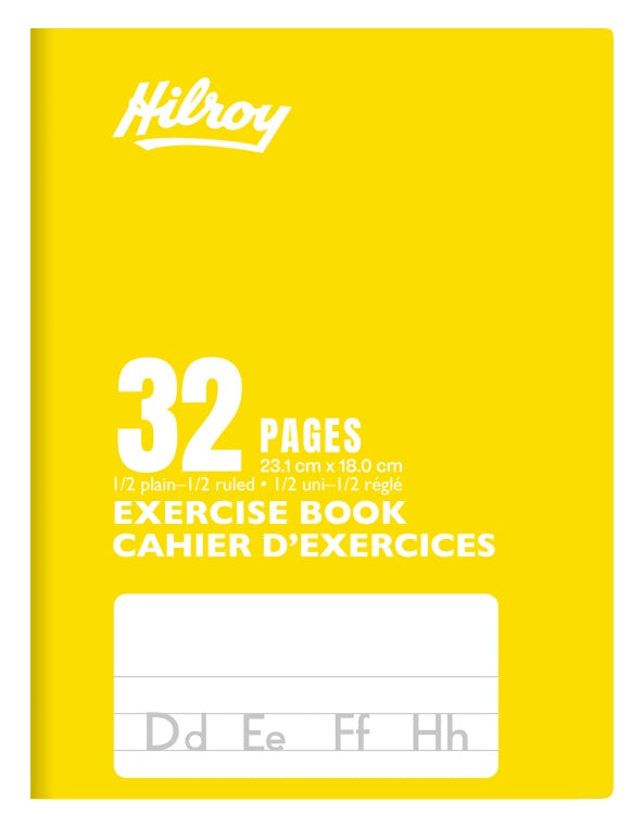 Cahier d'exercice ligné 1/2 page 7 po x 9 po Hilroy 32 pages jaune