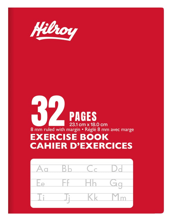 Cahier d'exercice ligné 8 mm 7 po x 9 po Hilroy 32 pages rouge