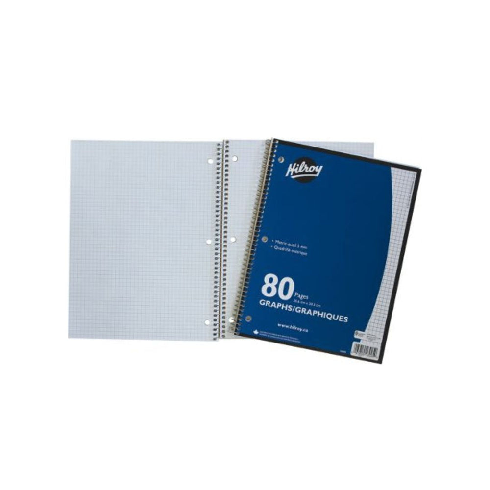 Cahier spirale quadrillé (5 mm) 8 po x 10,5 po 80 pages (40 feuilles) Hilroy bleu