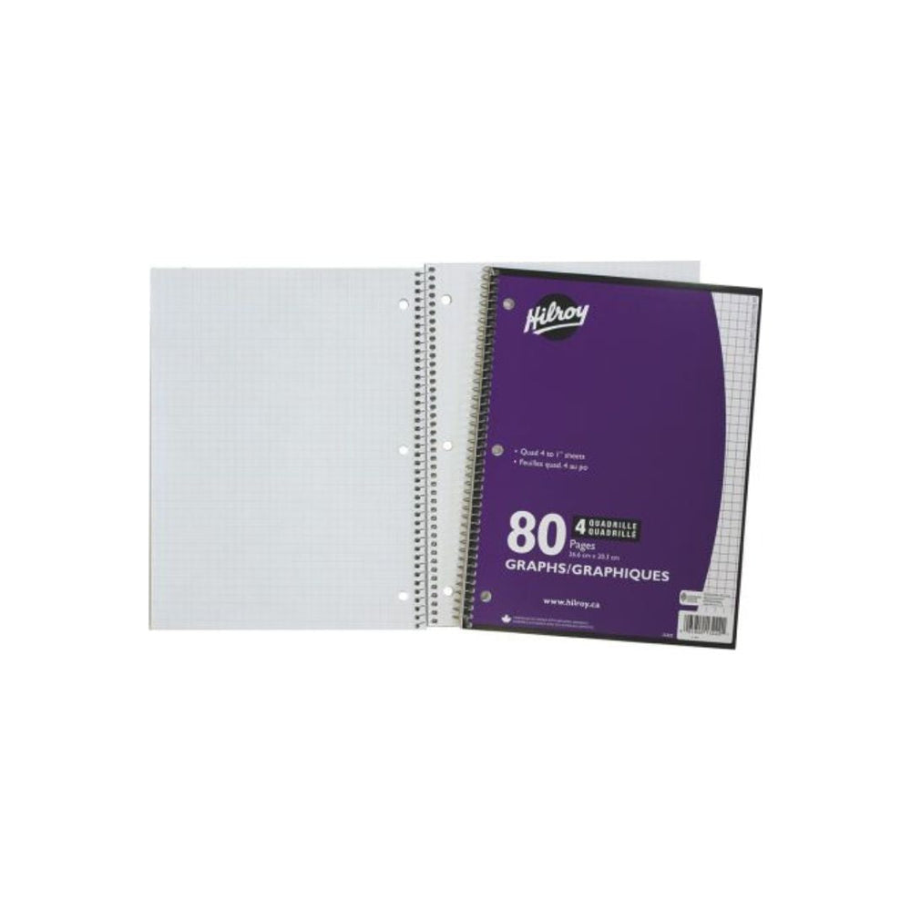 Cahier spirale quadrillé (4 carrés/pouce) 8 po x 10,5 po Hilroy pages 80 mauve