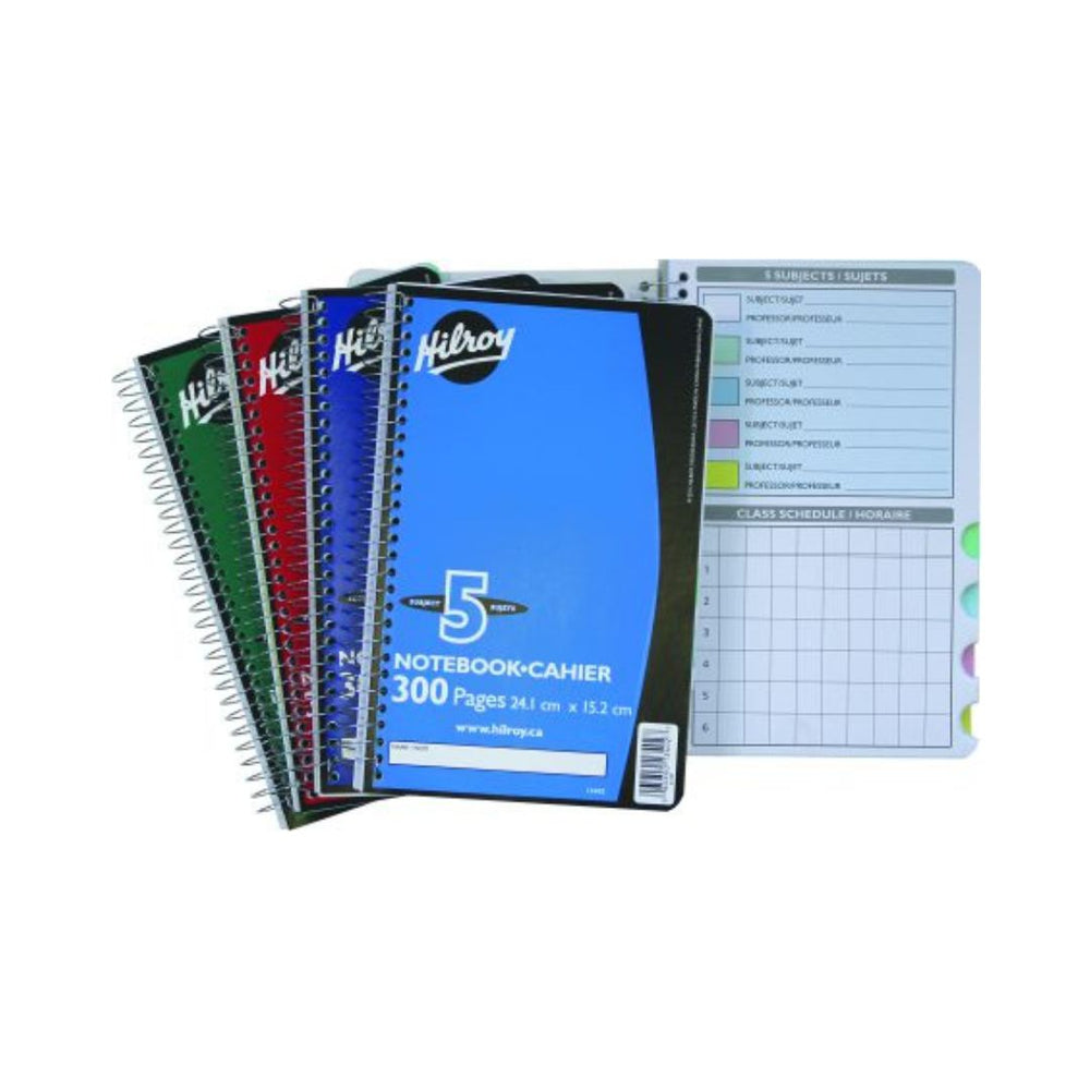 Cahier spirale 8 po x 10,5 po 5 sujets 300 pages (150 feuilles) Hilroy