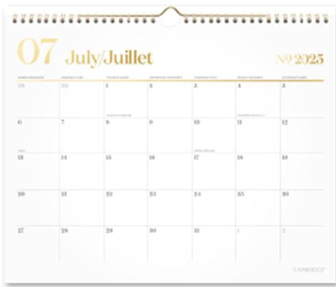 Calendrier mural 15 po x 12 po Cambridge