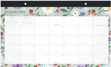 Calendrier sous-main 15 mois 17,75 po x 11 po Mead fruits et fleurs