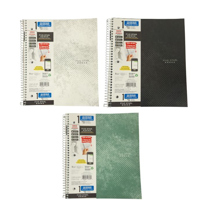 Cahier spirale graphique 8,5 po x 11 po 1 sujet 100 pages Five Star
