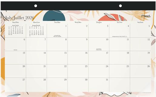 Calendrier sous-main mensuel 15 mois 17,75 po x 11 po  artisan