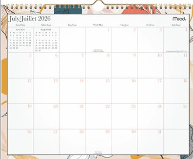 Calendrier mural 15 mois 15 po x 12 po Mead artisan