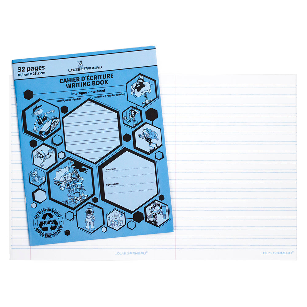 Cahier d'écriture interligné 7 po x 9 po 32 pages Louis Garneau (LG20) bleu