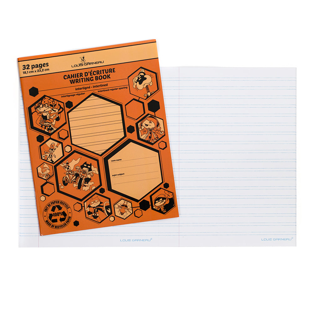 Cahier d'écriture interligné 7 po x 9 po 32 pages Louis Garneau orange