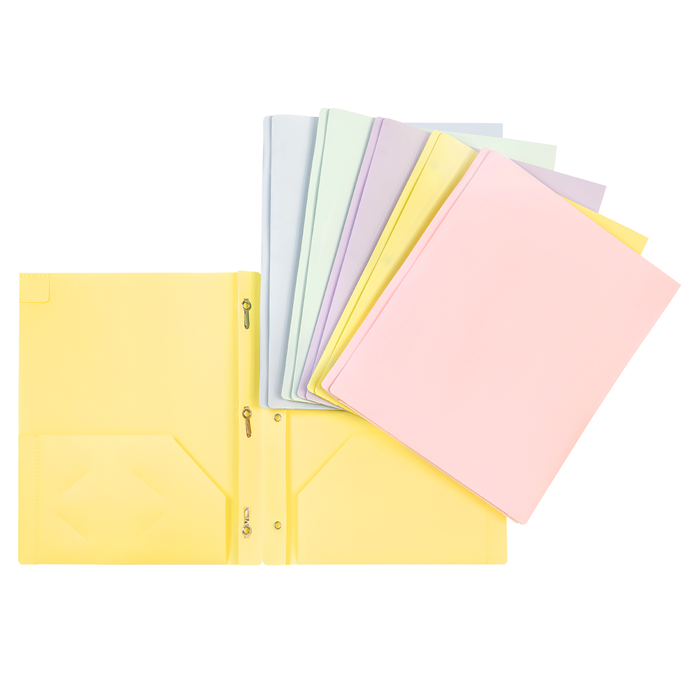 Duo-tang en plastique avec 2 pochettes pastel
