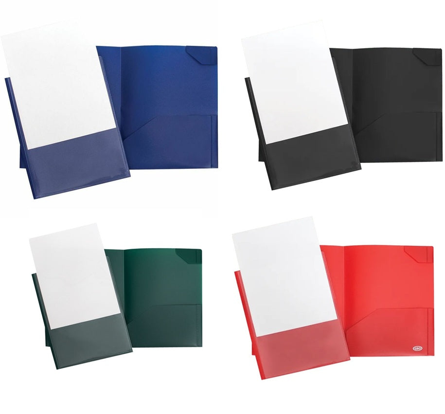 Porte-folio en plastique avec 2 pochettes et couverture de présentation