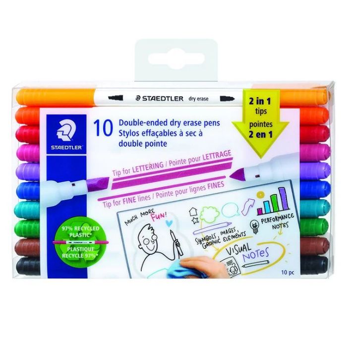 Marqueur effaçable à sec pointe double Staedtler (paquet de 10)