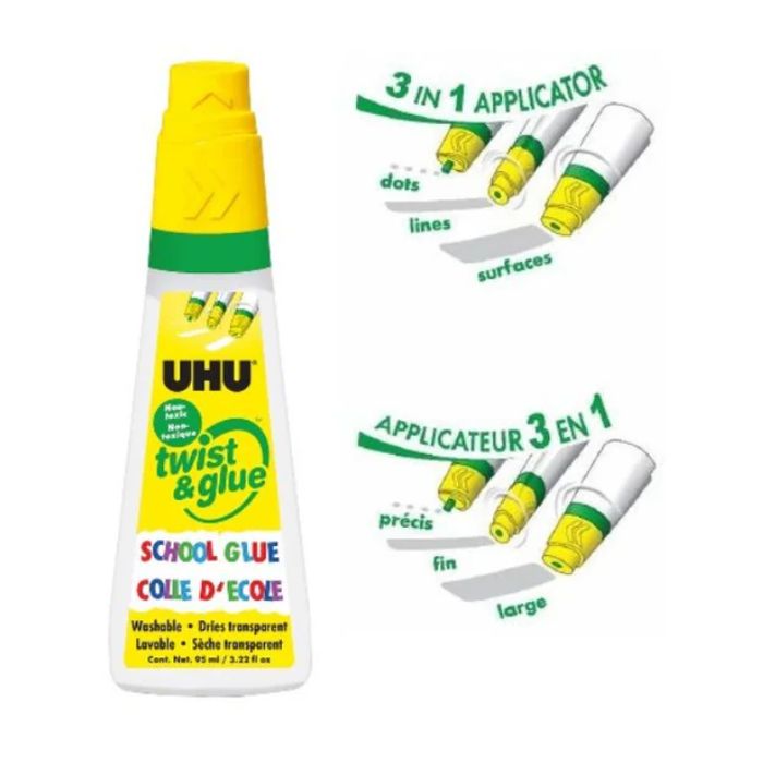 Colle d'école lavable 3 applicateurs en 1 UHU