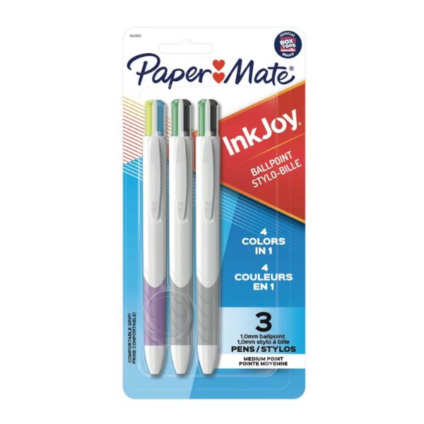 Stylo 1 mm Papermate Inkjoy 4 couleurs (paquet de 3)