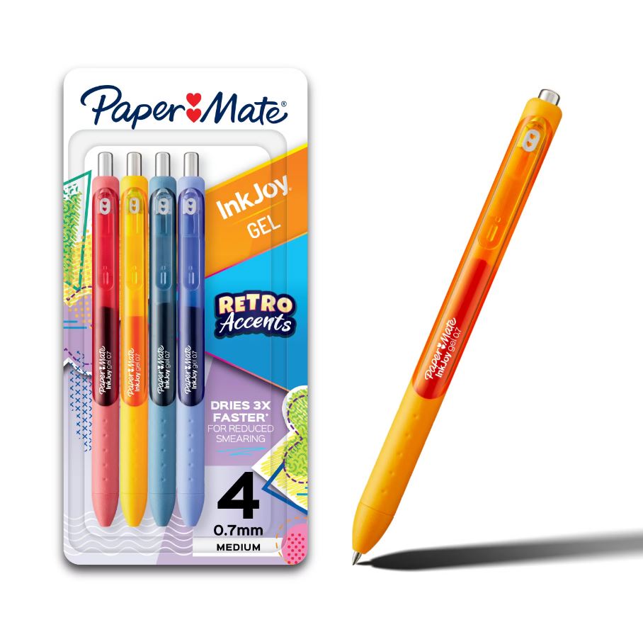 Stylo rétractable 0,7 mm Papermate Inkjoy gel rétro accents (paquet de 4)