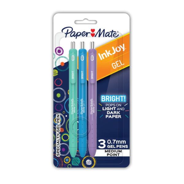 Stylo rétractable 0,7 mm Papermate Inkjoy gel bright (paquet de 3)