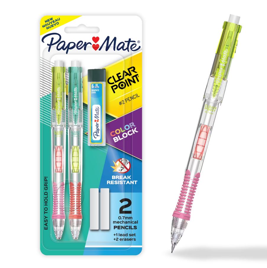 Porte-mines 0,7 mm Papermate ClearPoint color block avec recharge (paquet de 2)