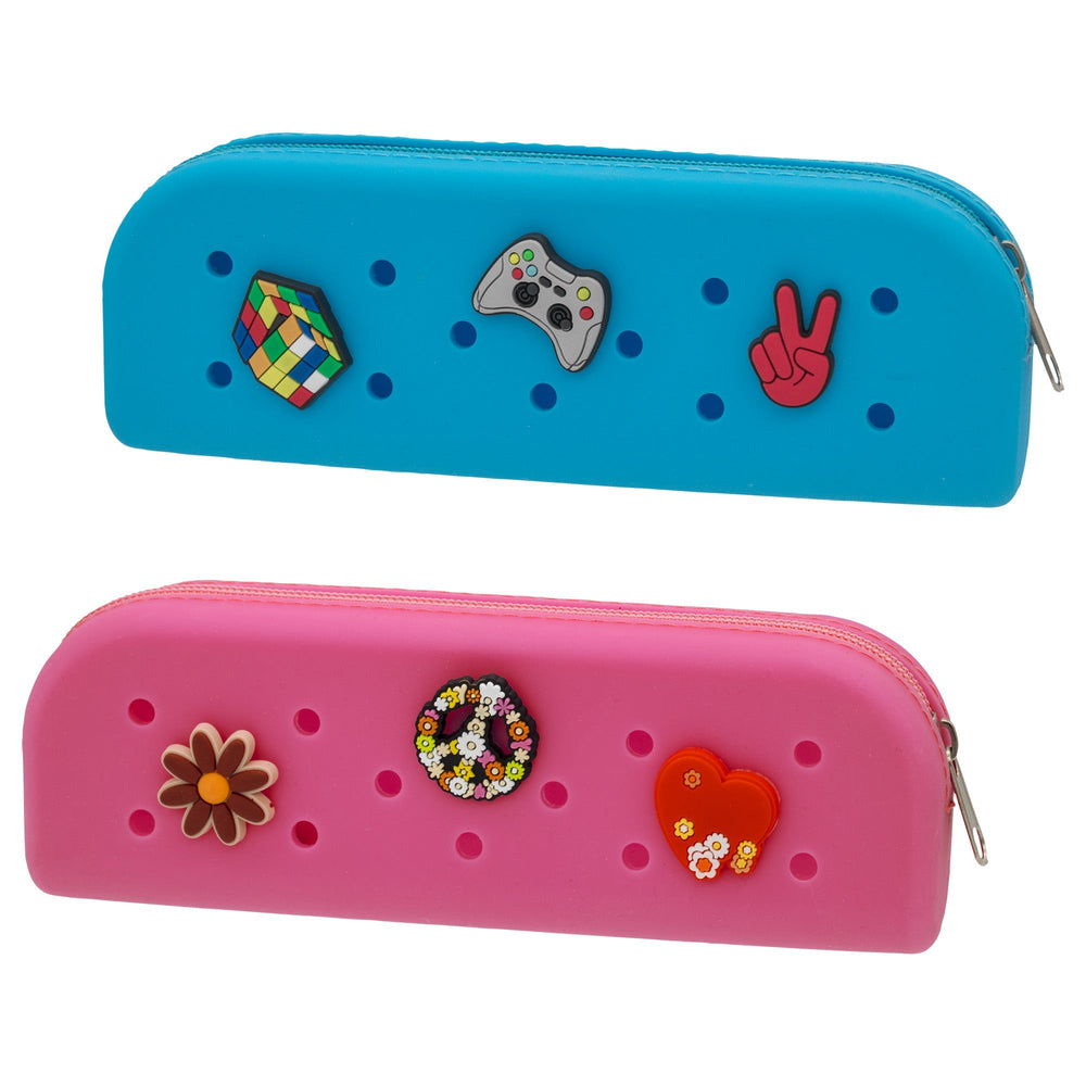 Étui à crayons en silicone avec 3 breloques