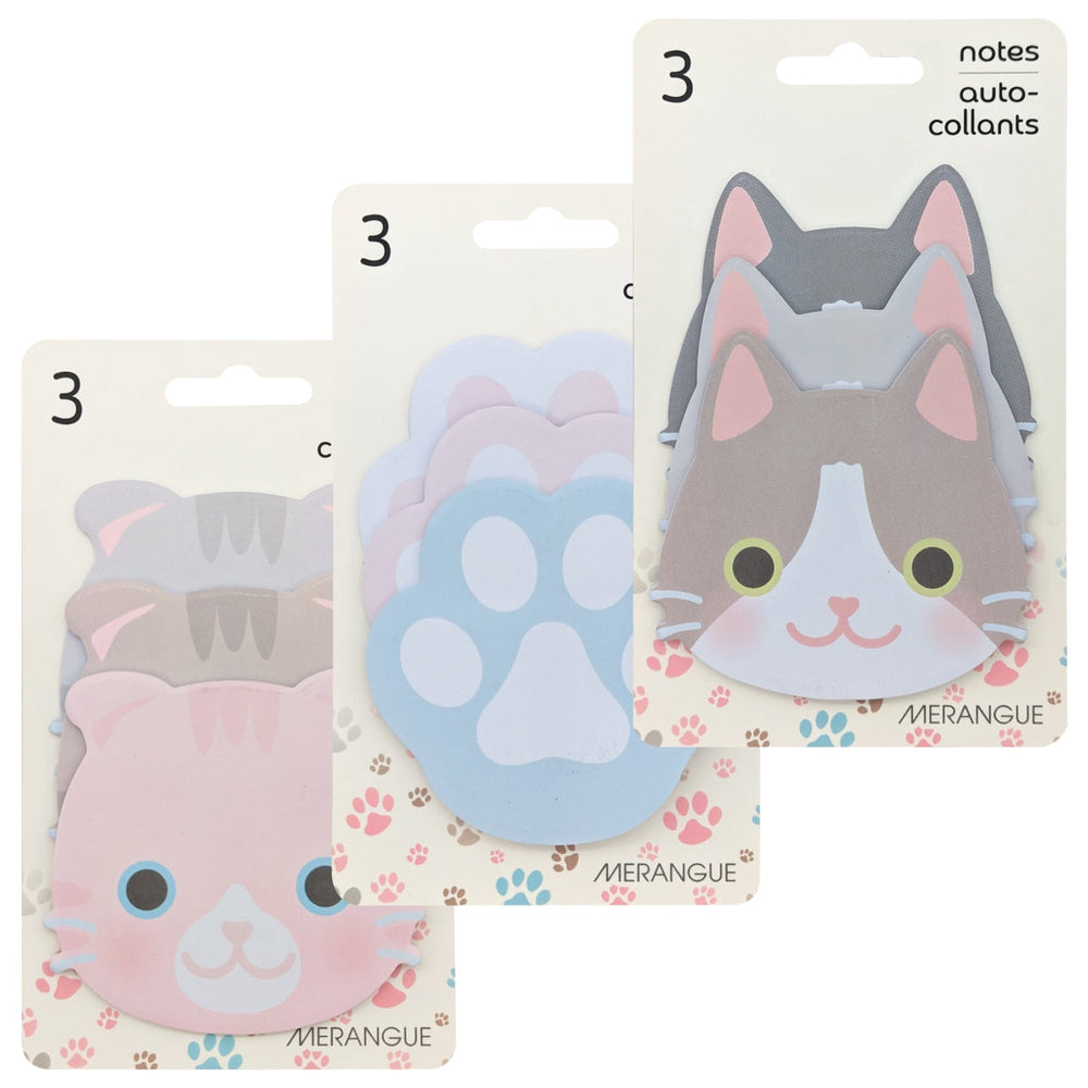 Bloc-notes autocollant 20 feuilles chat (paquet de 3)