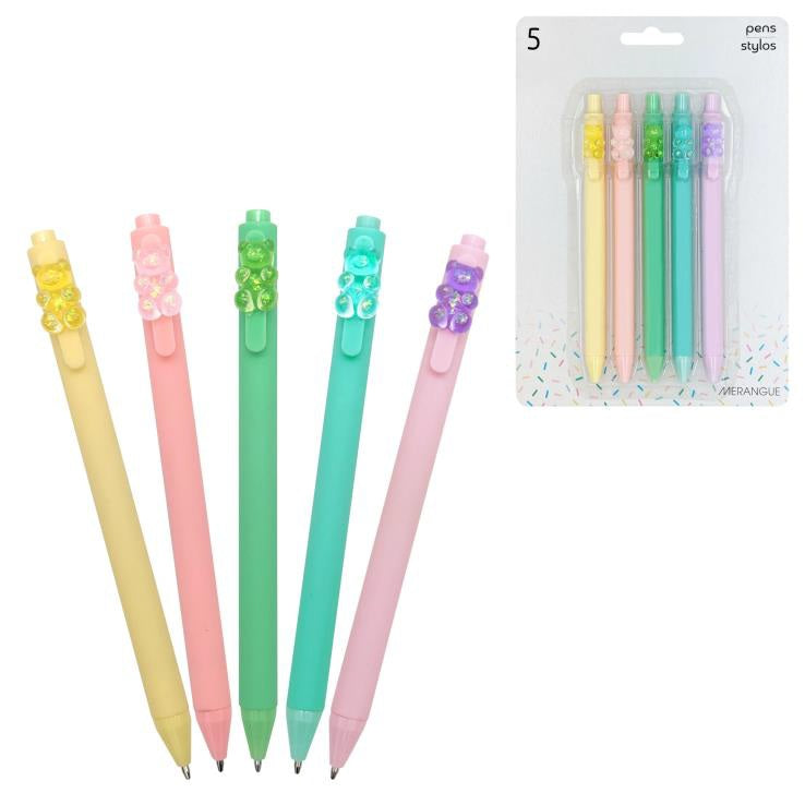 Stylo à bille étractable pointe moyenne Merangue ourson encre noire (paquet de 5)