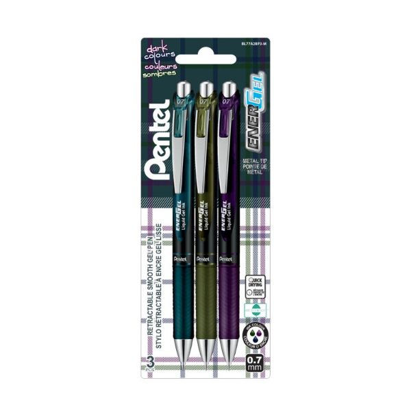Stylo gel rétractable 0,7 mm Pentel Energel couleur sombre (paquet de 3)