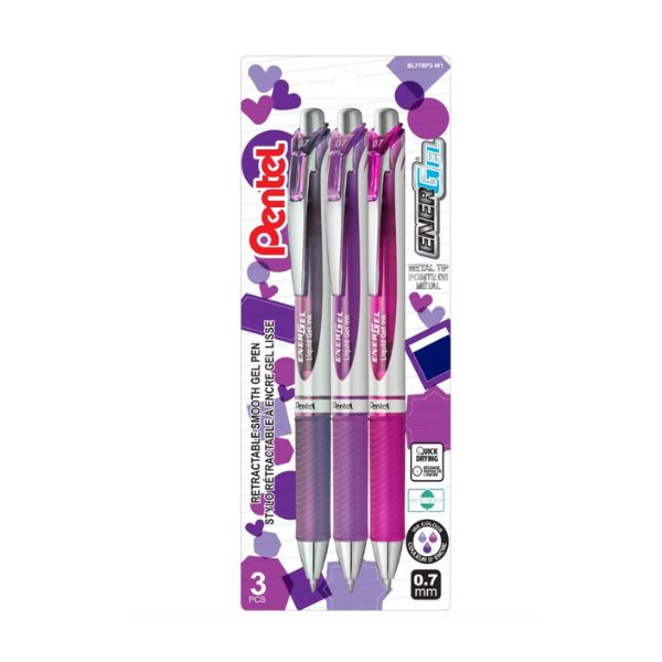 Stylo gel rétractable 0,7 mm rechargeable Pentel Energel passion (paquet de 3)