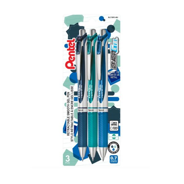 Stylo gel rétractable 0,7 mm rechargeable Pentel Energel prise de notes (paquet de 3)