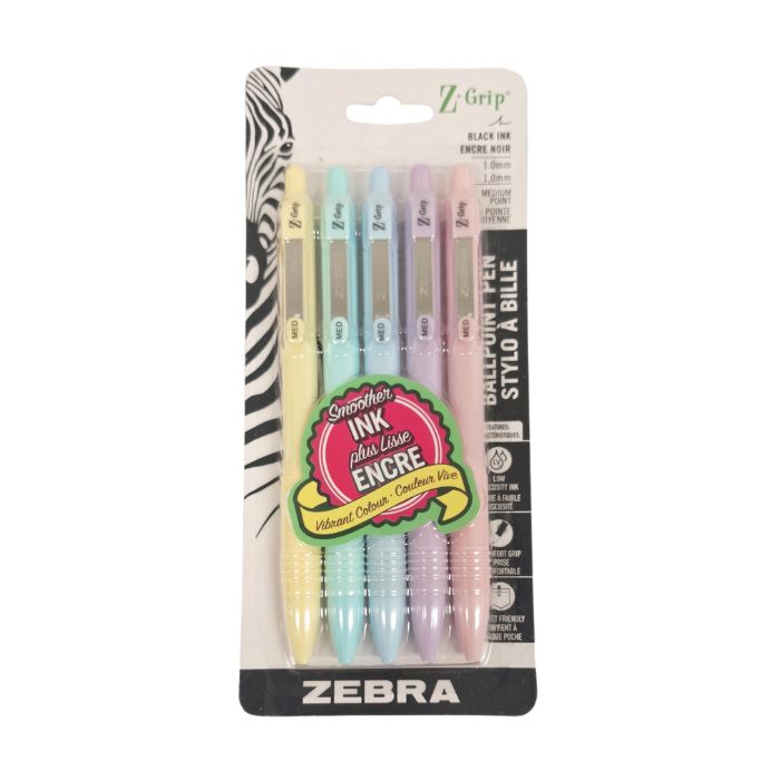 Stylo Zebra Z-Grip pastel encre noir (paquet de 5)