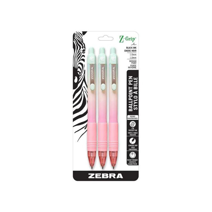Stylo à bille rétractable 1 mm Zebra Z-Grip (paquet de 3)