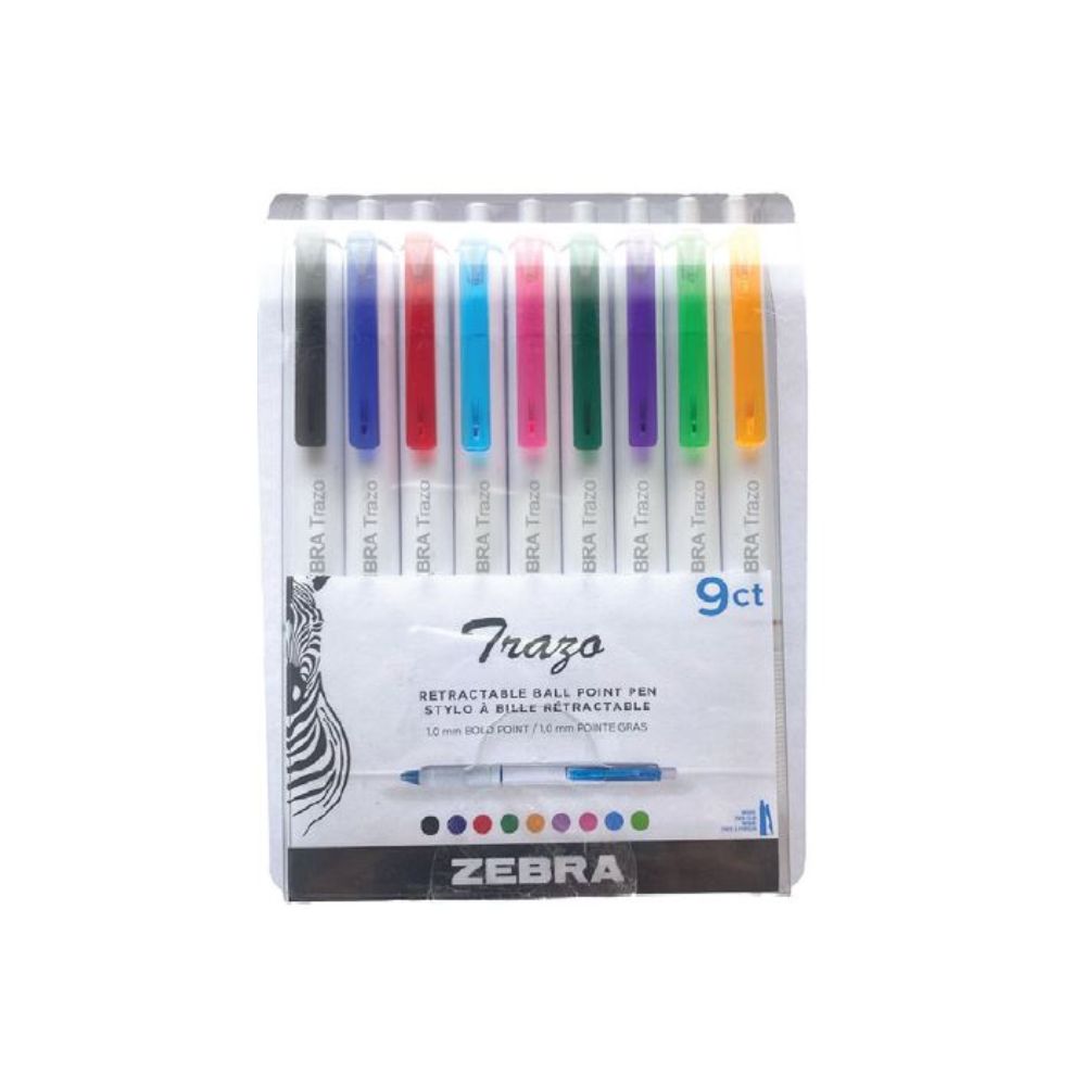 Stylo à bille rétractable 1 mm Zebra Trazo (paquet de 9)