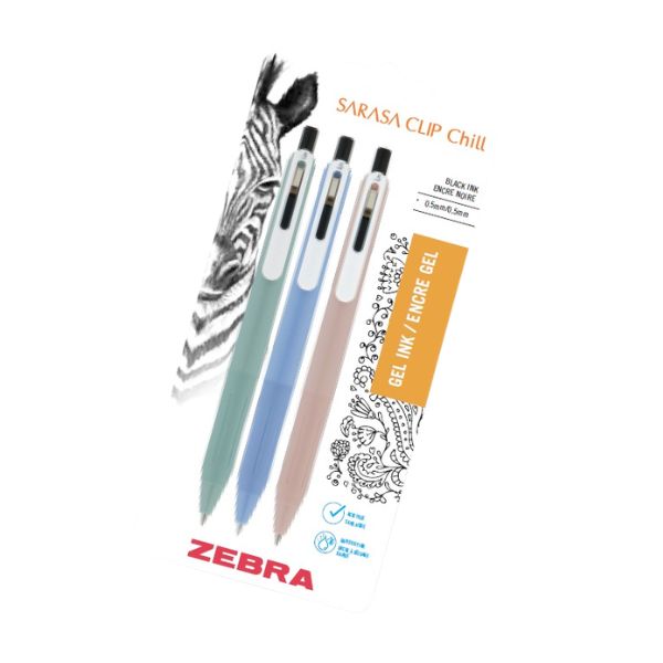 Stylo gel rétractable 0,5 mm Zebra Sarasa Clip Chill encre noire (paquet de 3)
