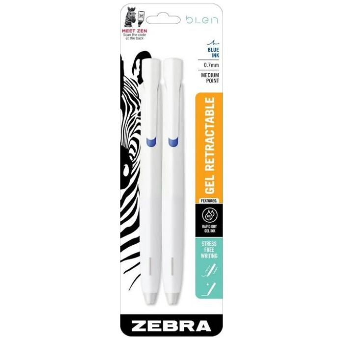Stylo gel rétractable 0,7 mm Zebra Blen encre bleue