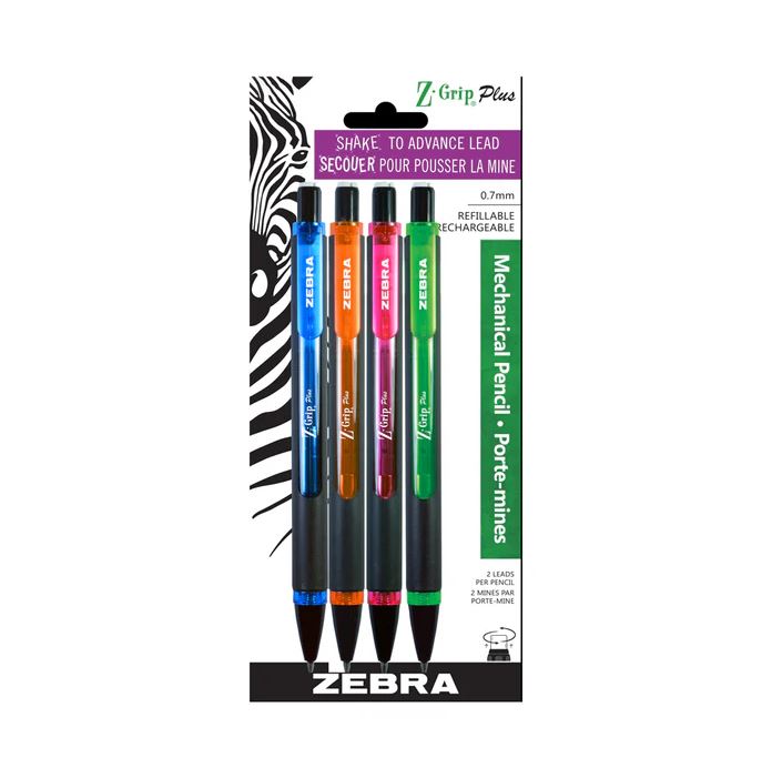 Porte-mines 0,7 mm Zebra Z-Grip Plus (paquet de 4)
