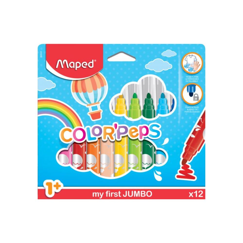 Crayon feutre jumbo lavable Maped Color'Peps (boîte de 12)