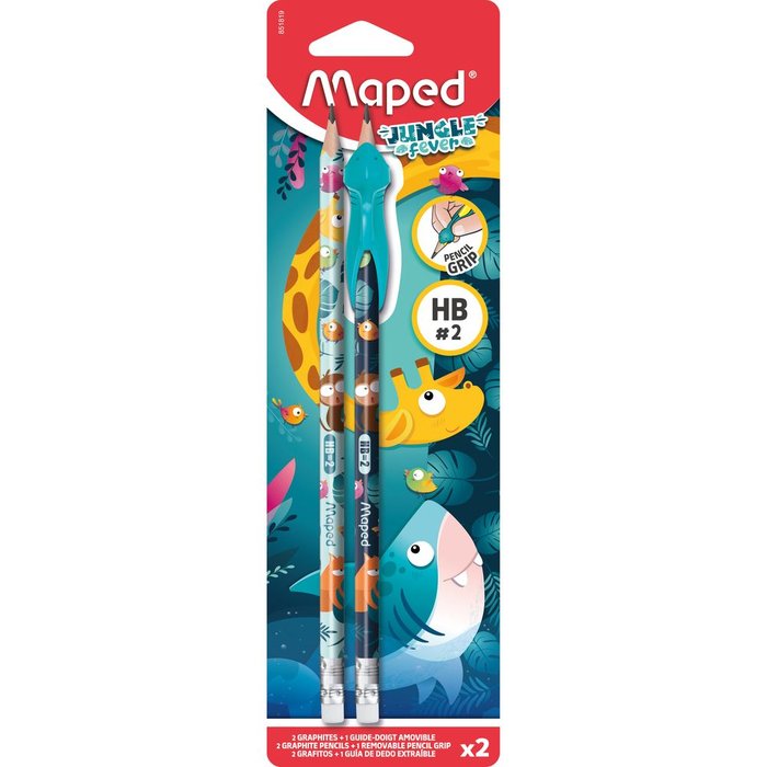 Crayon de plomb #2 HB avec auxilliaire Maped motifs de la jungle