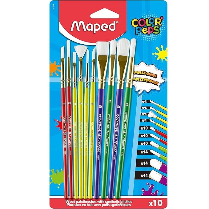 Pinceaux synthétiques tout format Color'Peps Maped (Paquet de 10)