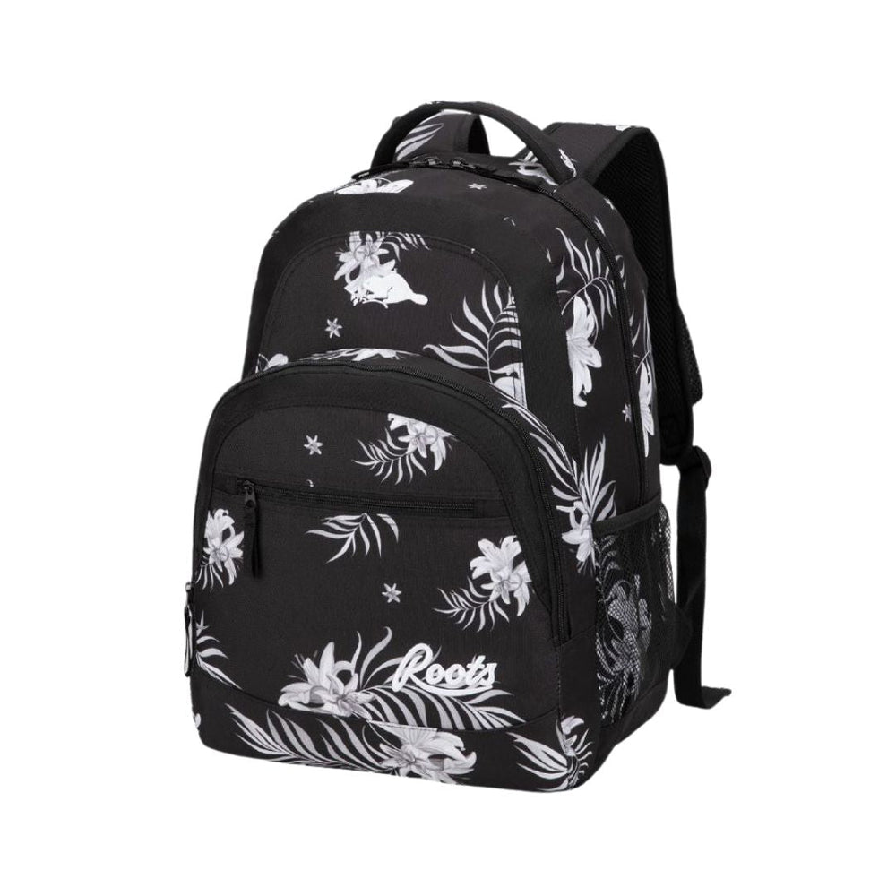 Sac à dos 47 cm x 33 cm x 19 cm Roots fleuri noir et blanc