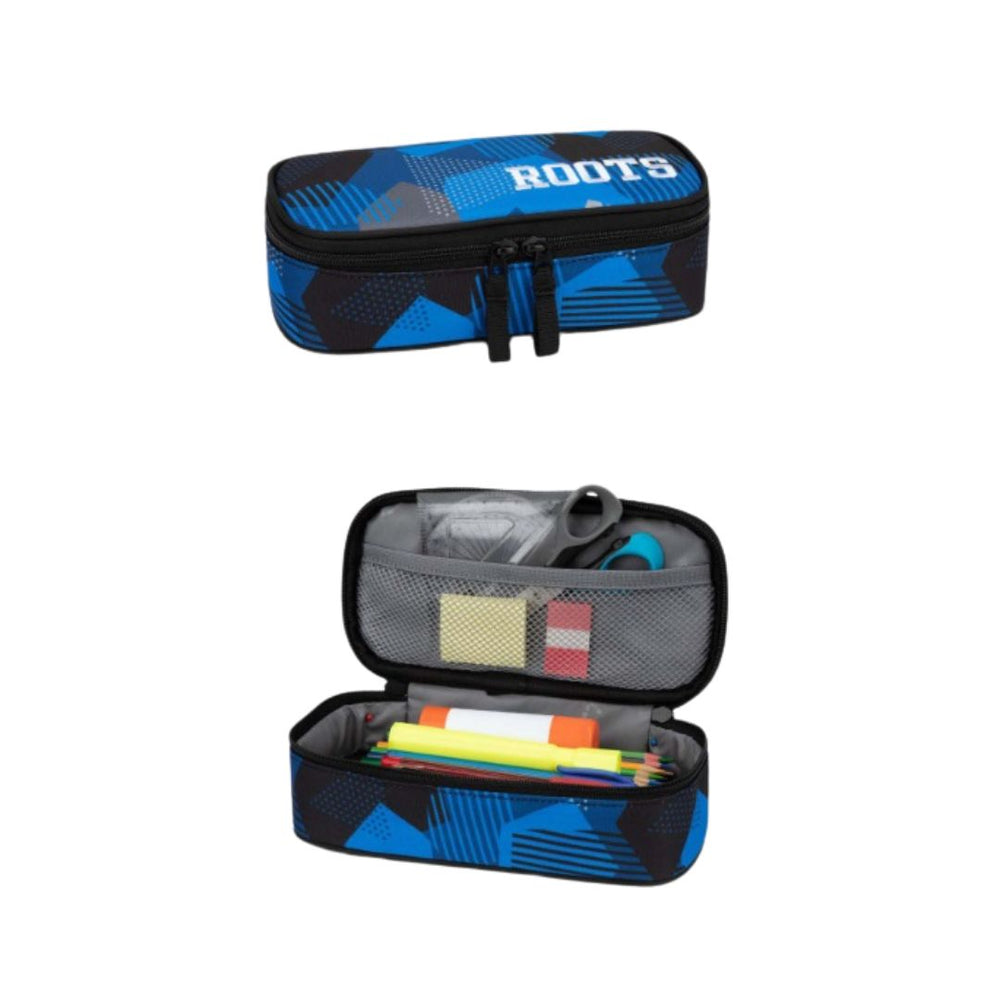 Étui à crayons Roots motif géométrique bleu