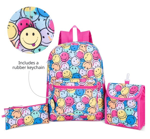 Ensemble de sac à dos, boîte à lunch et étui à crayons bonhomme sourire