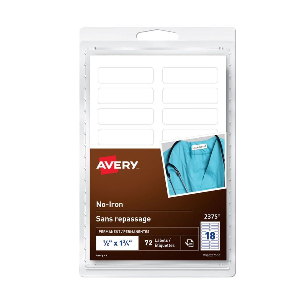 Étiquette permanente sans repassage 0,5 po x 1,75 po Avery (paquet de 72)