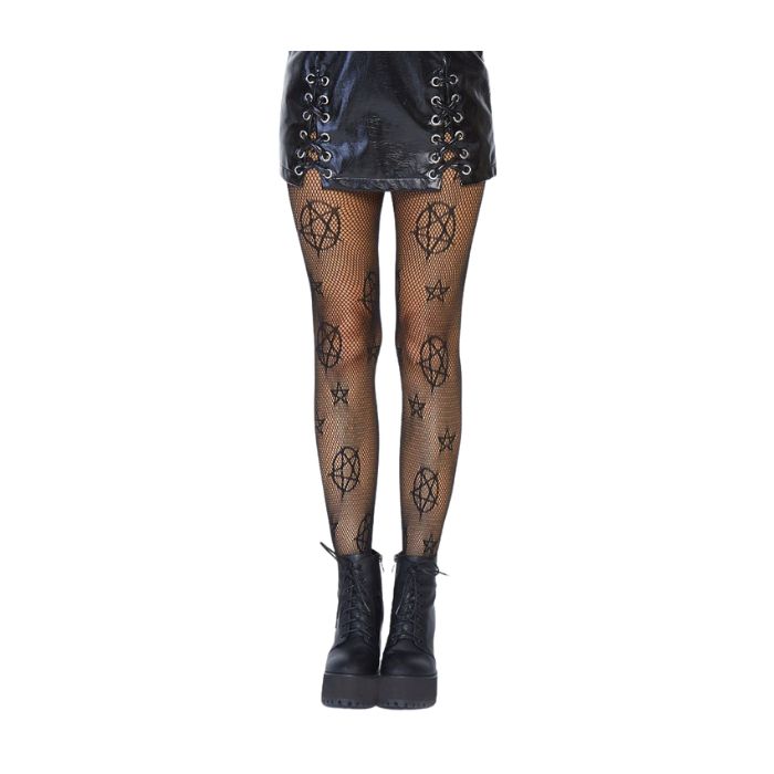 Collant en filet noir avec motif d'étoiles occultes