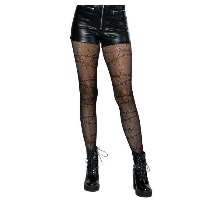 Collant en filet noir avec motif de barbelés